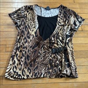 EUC Notations Animal Print Blouse with Black Buckle Detail